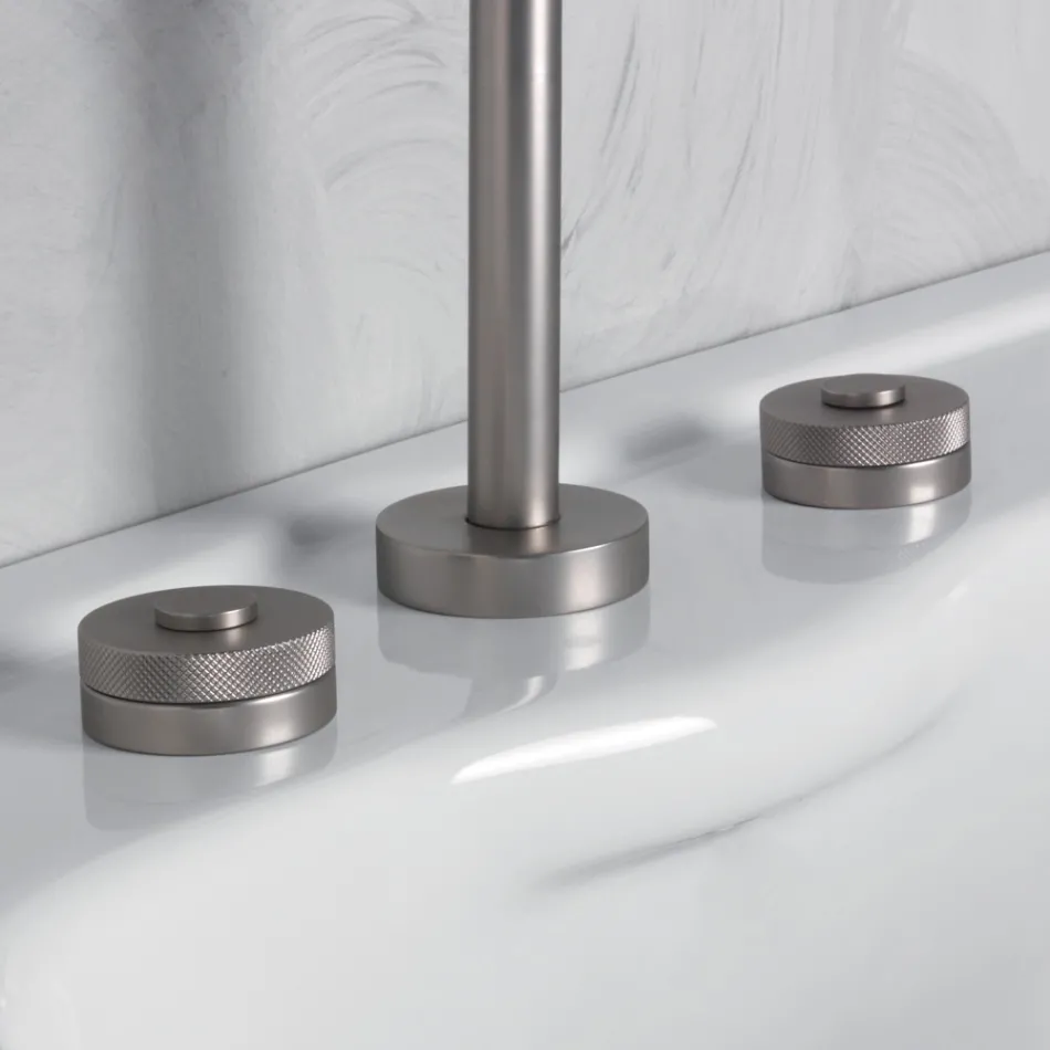 Mezclador de lavabo moderno de 3 orificios con desagüe Made in Italy - Quito Viadurini