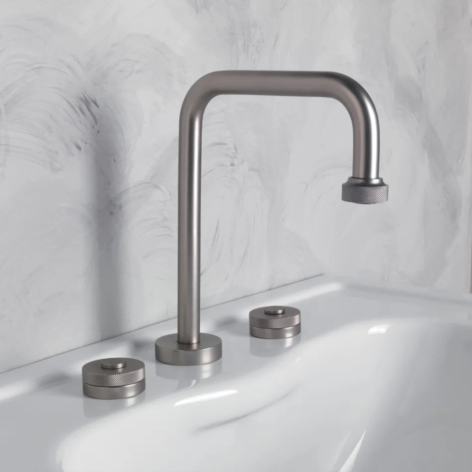 Mezclador de lavabo moderno de 3 orificios con desagüe Made in Italy - Quito Viadurini
