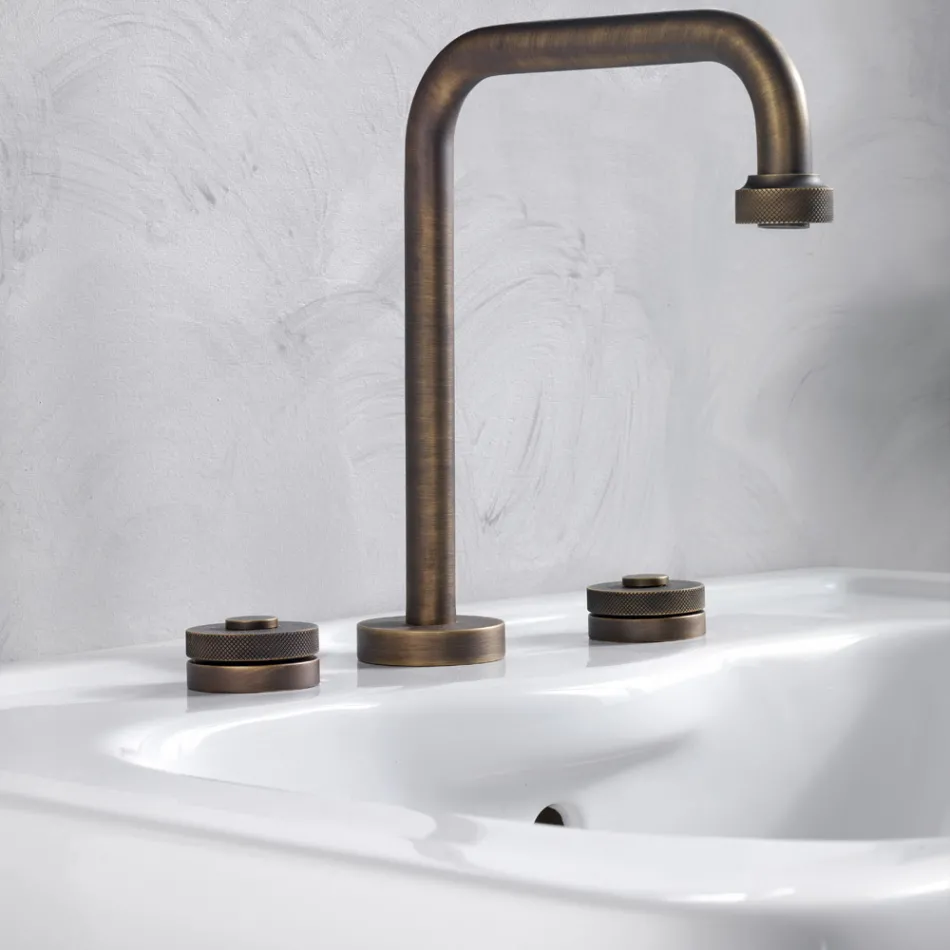 Mezclador de lavabo moderno de 3 orificios con desagüe Made in Italy - Quito Viadurini