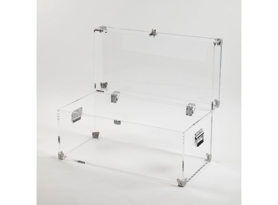 Baúl de diseño en cristal acrílico transparente y acero moderno - Dante Viadurini