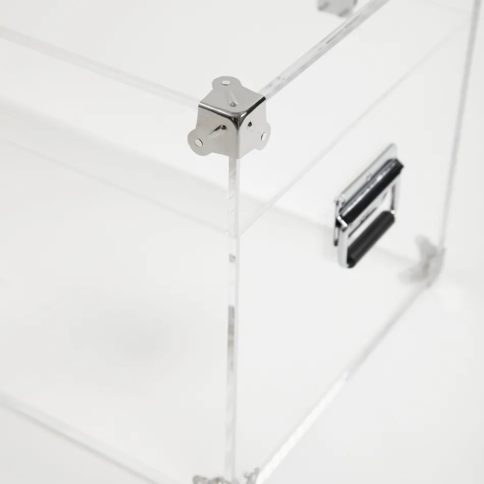 Baúl de diseño en cristal acrílico transparente y acero moderno - Dante Viadurini