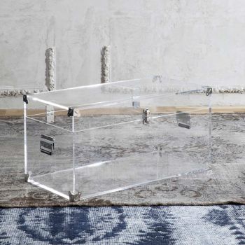 Baúl de diseño en cristal acrílico transparente y acero moderno - Dante