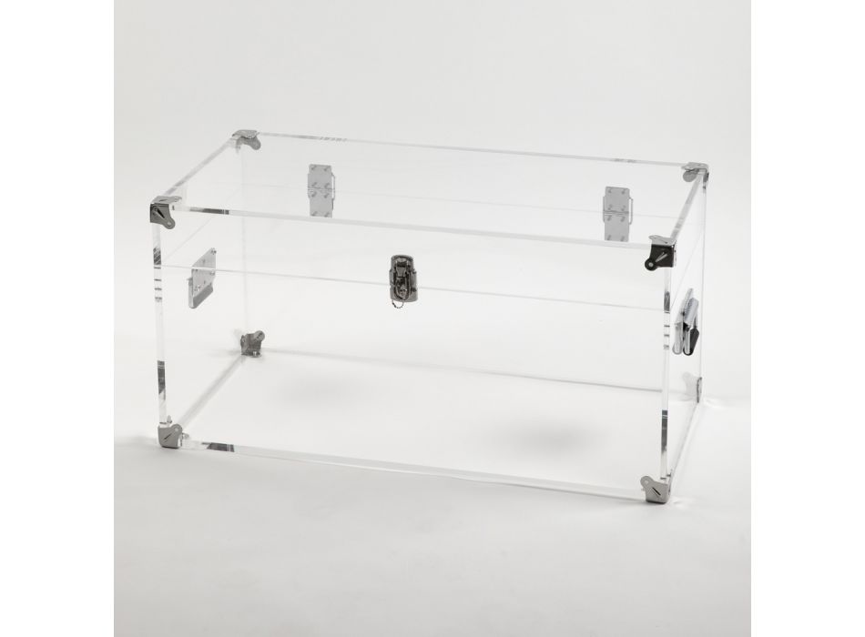 Baúl de diseño en cristal acrílico transparente y acero moderno - Dante Viadurini