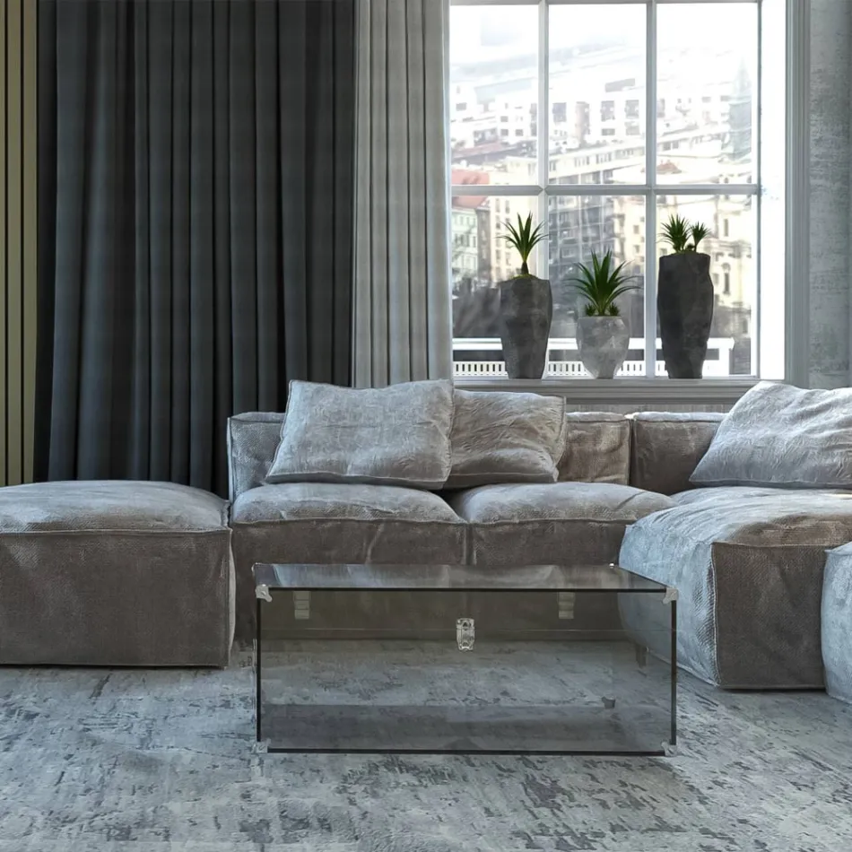 Baúl en cristal acrílico transparente o ahumado y acero moderno - Dante Viadurini