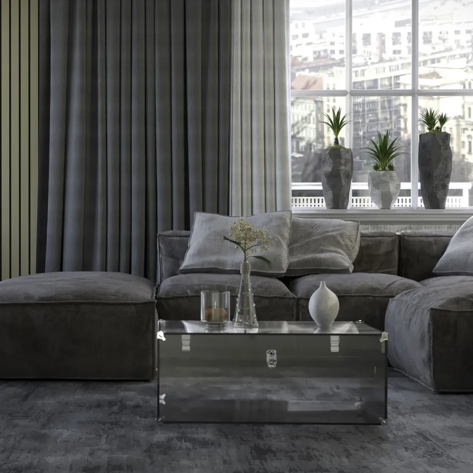 Baúl en cristal acrílico transparente o ahumado y acero moderno - Dante Viadurini