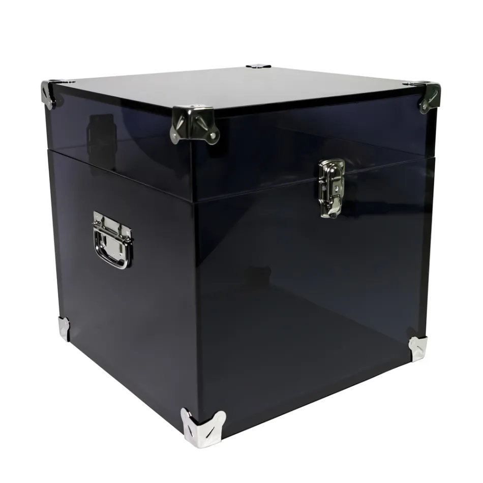 Baúl en cristal acrílico transparente o ahumado y acero moderno - Dante Viadurini