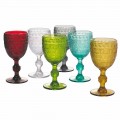 Copas de copa para agua o vino en vidrio de colores y decoraciones en relieve - Folk