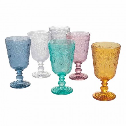 Vasos cáliz de vino o agua en vaso con decoraciones, 12 piezas - Pizzotto Viadurini