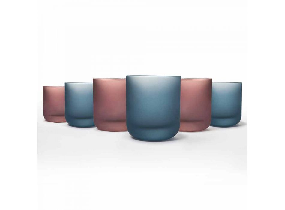 Vasos de agua de colores en vidrio esmerilado con efecto hielo, 12 piezas - Norvegio Viadurini