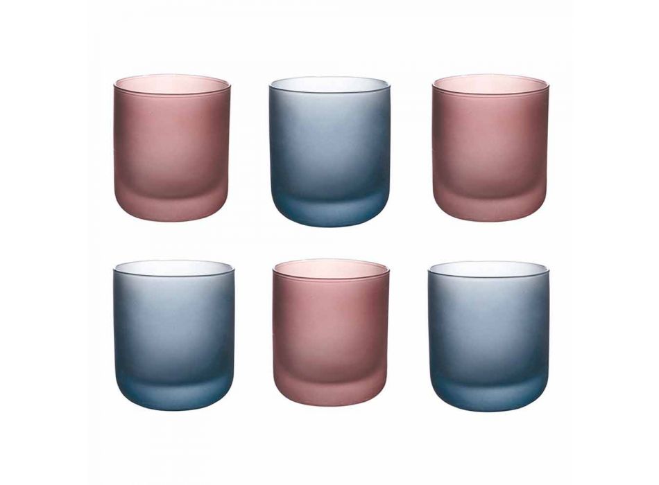Vasos de agua de colores en vidrio esmerilado con efecto hielo, 12 piezas - Norvegio Viadurini