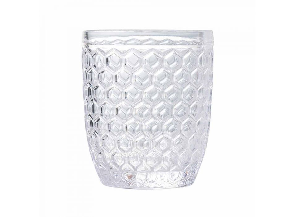 Vasos De Agua De Vidrio Transparente Decorados, Servicio Moderno 12 Piezas - Mezcla Viadurini