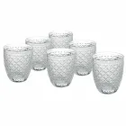 Vasos de agua de vidrio transparente con decoraciones talladas 12 piezas - Rocca Viadurini