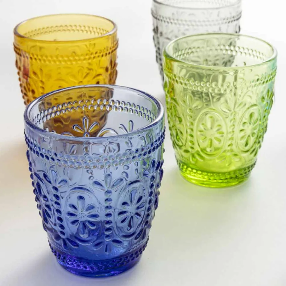 Set de 6 vasos de agua decorados y de colores - Pastel-Palazzo Viadurini