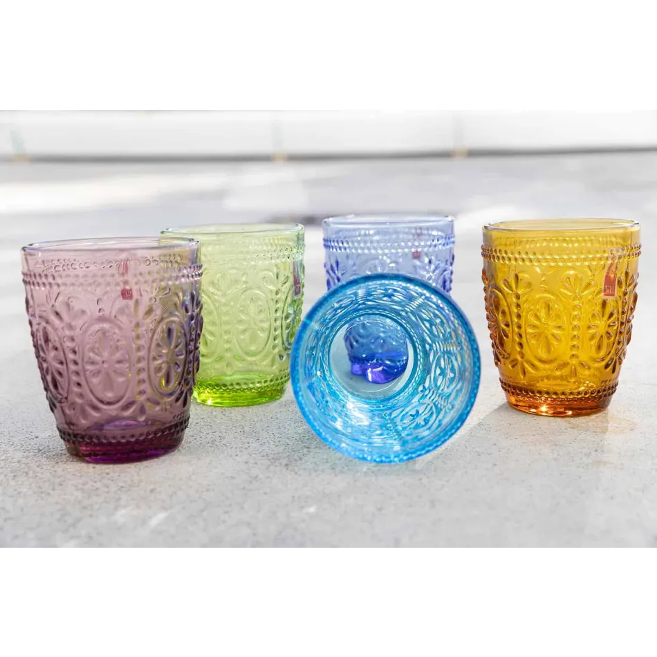 Set de 6 vasos de agua decorados y de colores - Pastel-Palazzo Viadurini