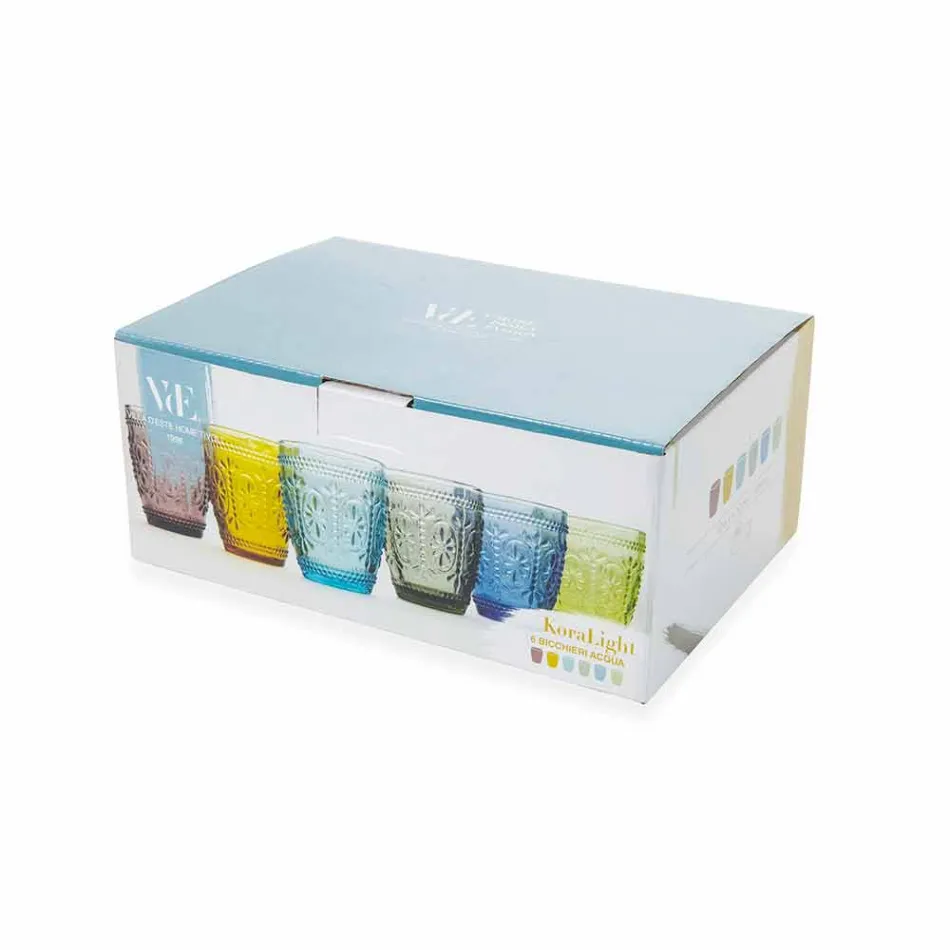 Set de 6 vasos de agua decorados y de colores - Pastel-Palazzo Viadurini