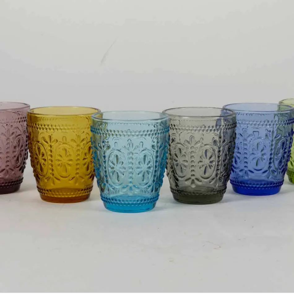 Set de 6 vasos de agua decorados y de colores - Pastel-Palazzo Viadurini