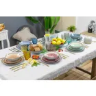 Vasos decorados de vidrio coloreado moderno que sirven agua 12 piezas - Mezcla Viadurini