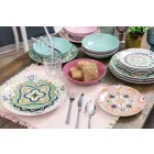 Vasos decorados de vidrio coloreado moderno que sirven agua 12 piezas - Mezcla Viadurini