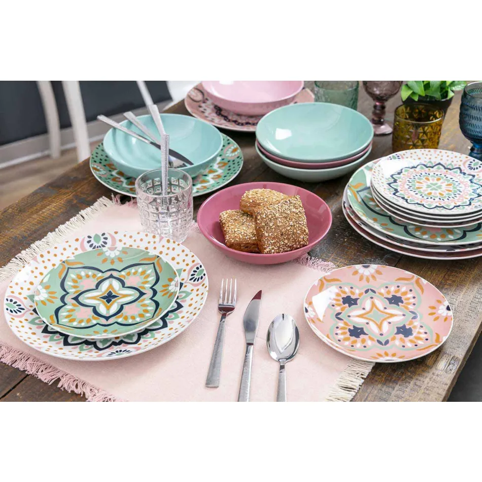 Vasos decorados de vidrio coloreado moderno que sirven agua 12 piezas - Mezcla Viadurini