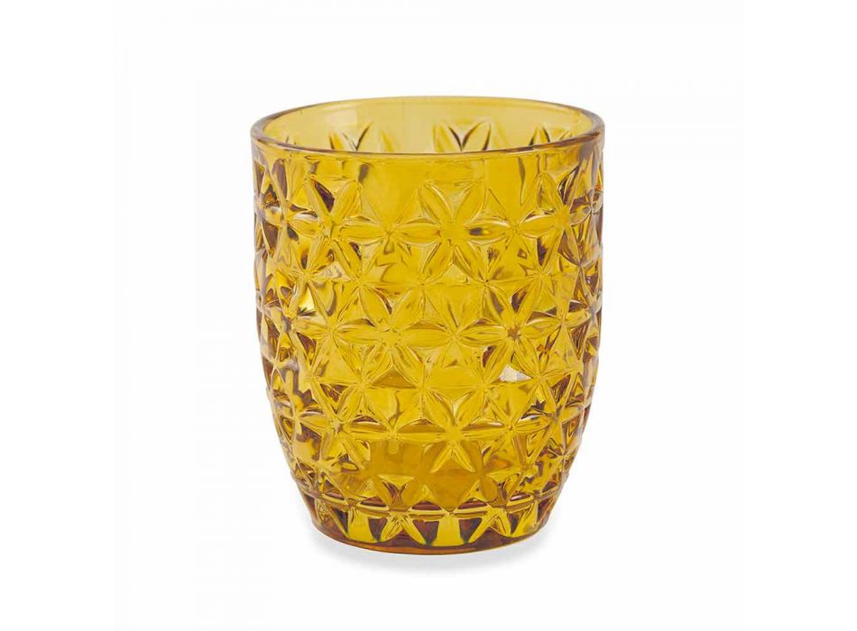 Vasos decorados de vidrio coloreado moderno que sirven agua 6 piezas - Mezcla Viadurini