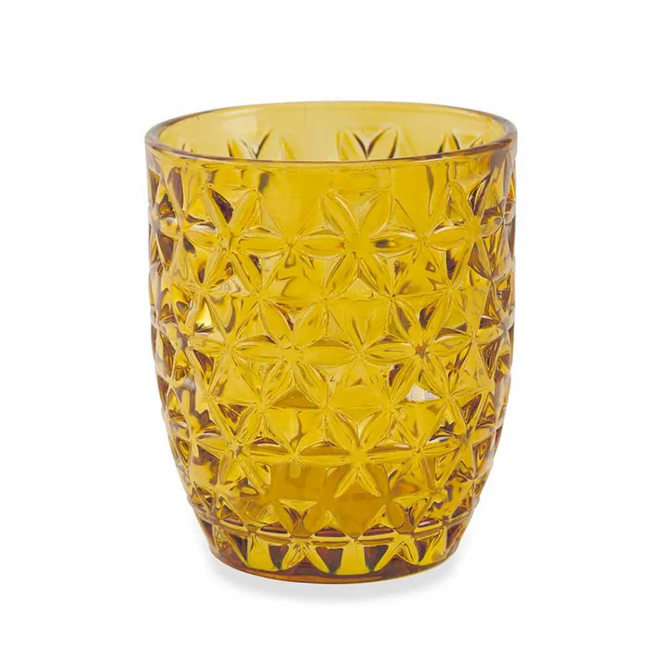 Vasos decorados de vidrio coloreado moderno que sirven agua 6 piezas - Mezcla Viadurini