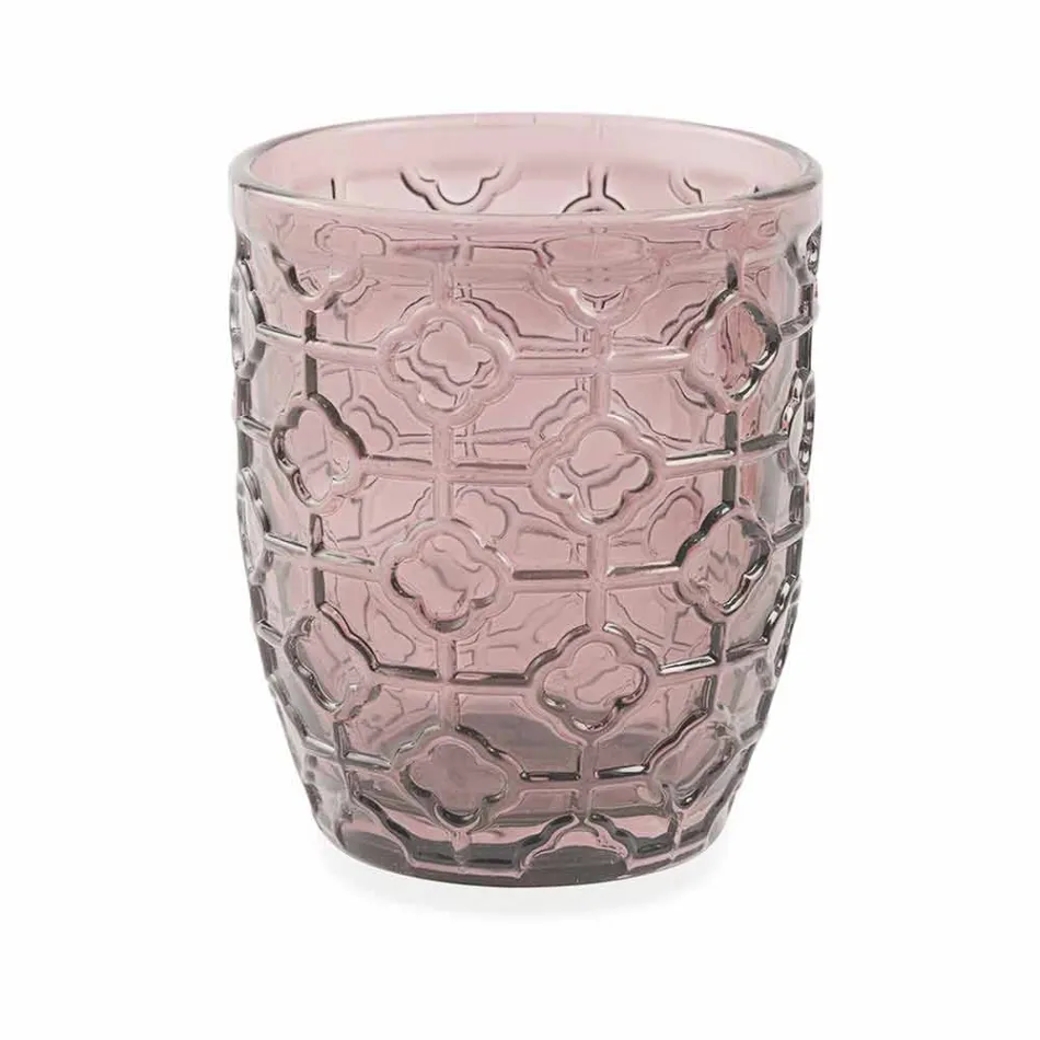 Vasos decorados de vidrio coloreado moderno que sirven agua 6 piezas - Mezcla Viadurini