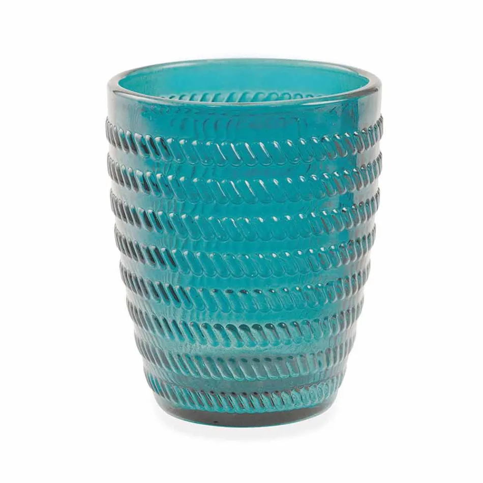 Vasos decorados de vidrio coloreado moderno que sirven agua 6 piezas - Mezcla Viadurini