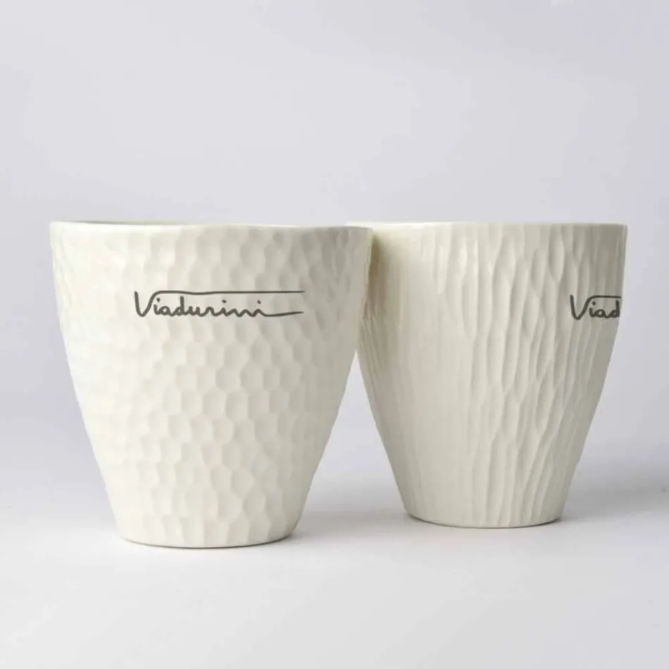 Vasos De Porcelana Blanca De Diseño De Lujo 6 Piezas Únicas - Arcireale Viadurini
