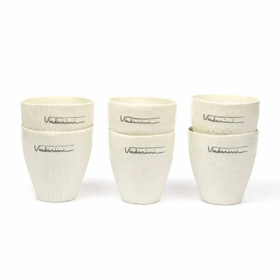 Vasos De Porcelana Blanca De Diseño De Lujo 6 Piezas Únicas - Arcireale Viadurini