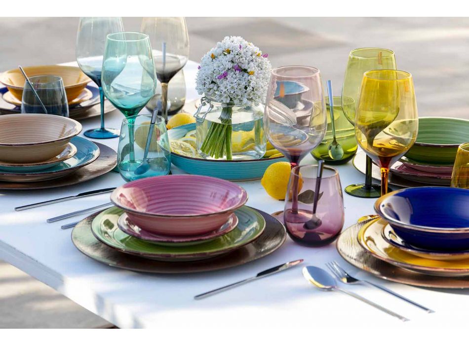 Vasos de vidrio coloreado para agua Servicio moderno de 12 piezas - Aperi Viadurini