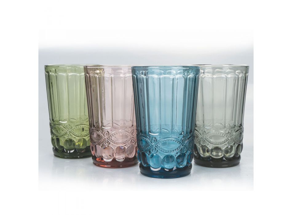 Vasos De Vidrio Para Beber Coloreados Y Decorados Servicio 12 Piezas - Garbo Viadurini