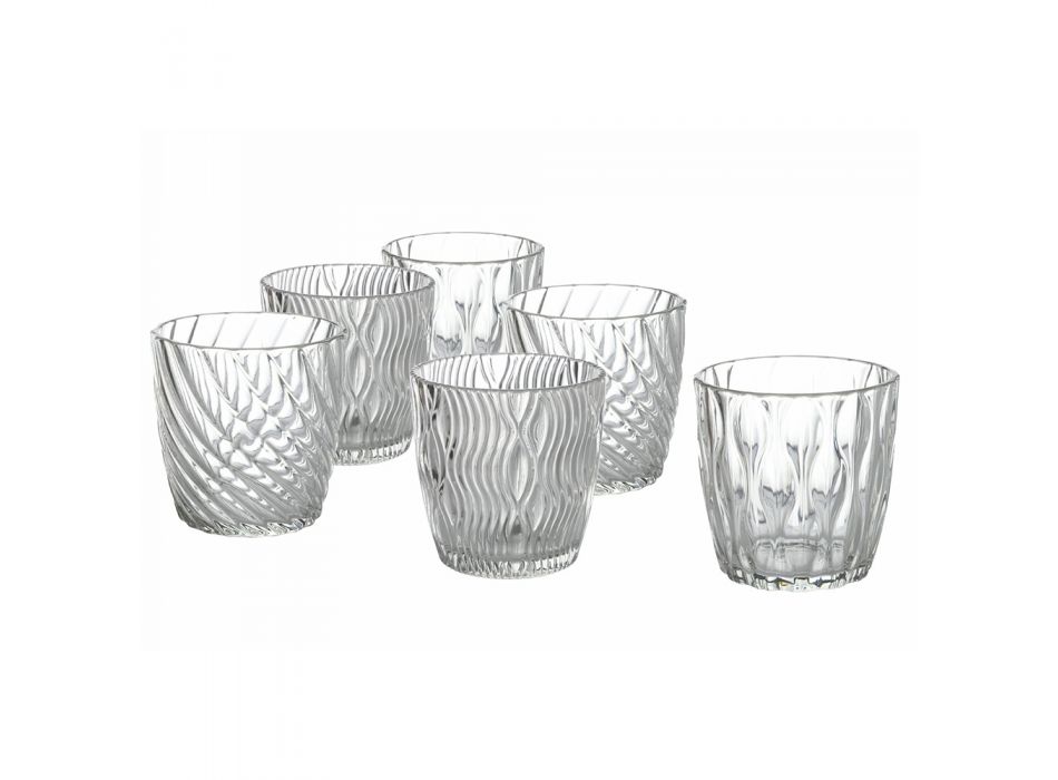 Vasos De Vidrio Transparente Decorados Servicio De Agua 12 Piezas - Ozuna Viadurini