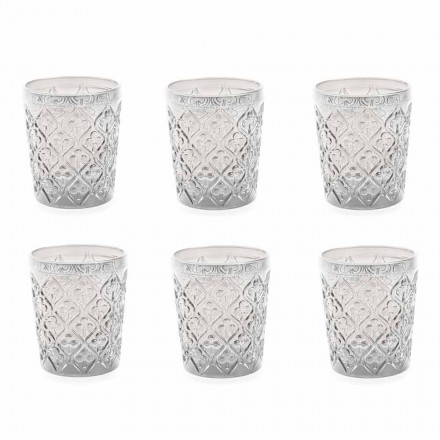 Vasos de vidrio transparente con decoraciones, servicio de agua de 12 piezas - Marruecos Viadurini