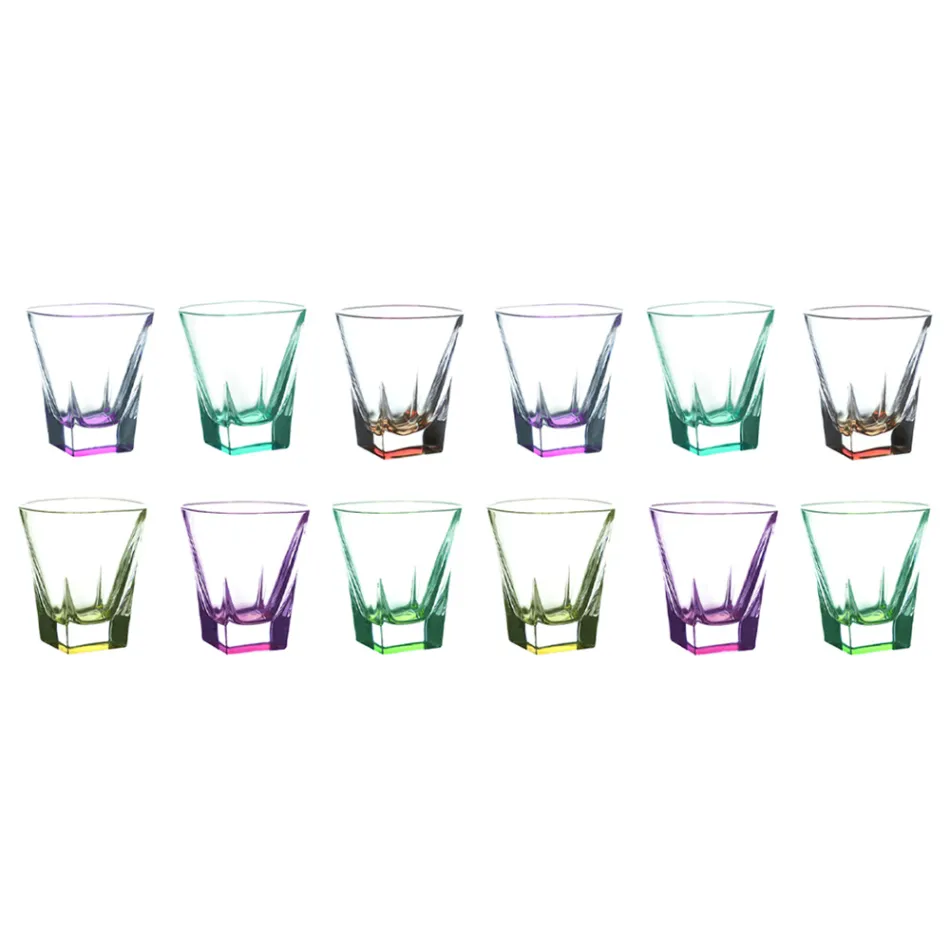 Vasos bajos para bebidas Tumbler en cristal de color ecológico 12 piezas - Amalgama Viadurini