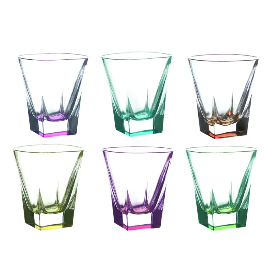 Vasos bajos para bebidas Tumbler en cristal de color ecológico 12 piezas - Amalgama Viadurini