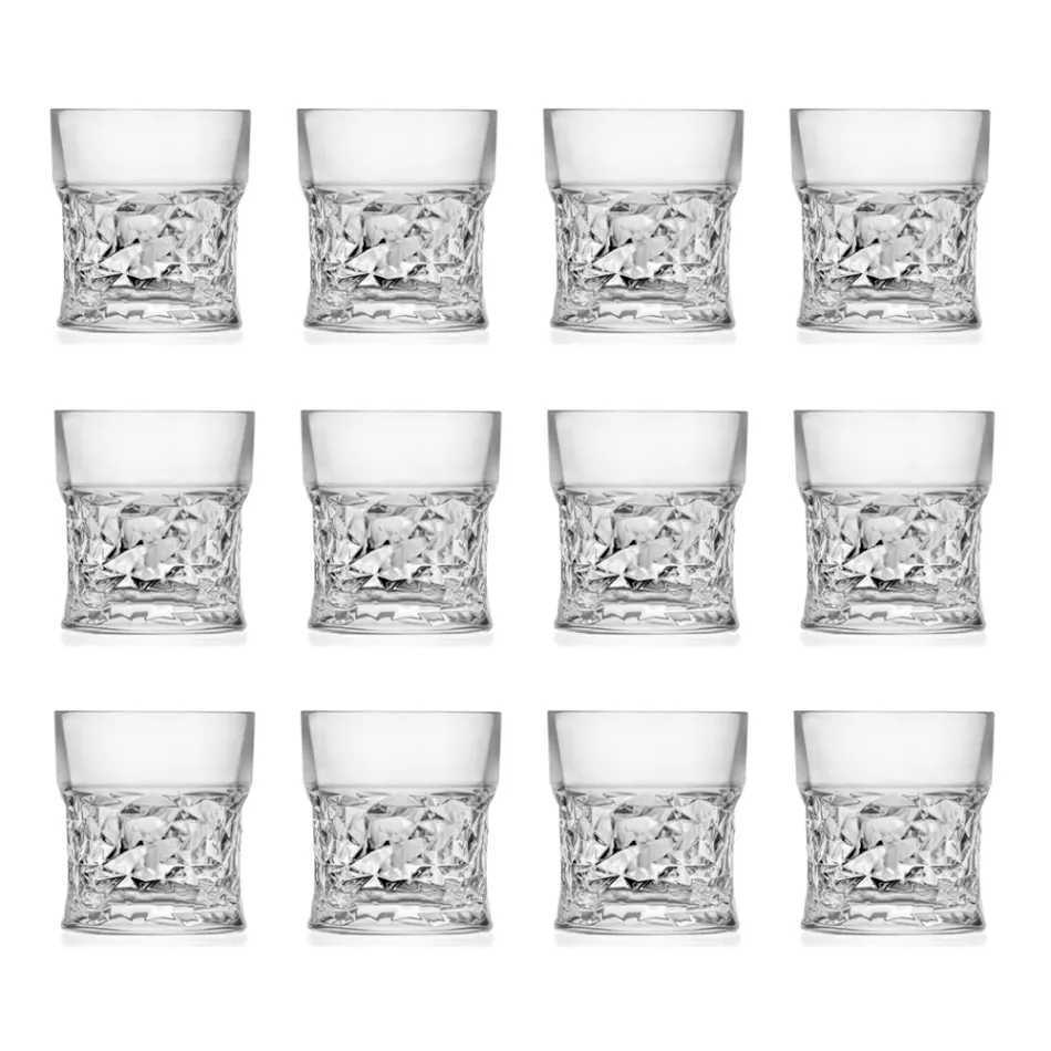 Vasos de vaso bajo con decoración cuadrada de cristal ecológico 12 piezas - Ritmo Viadurini