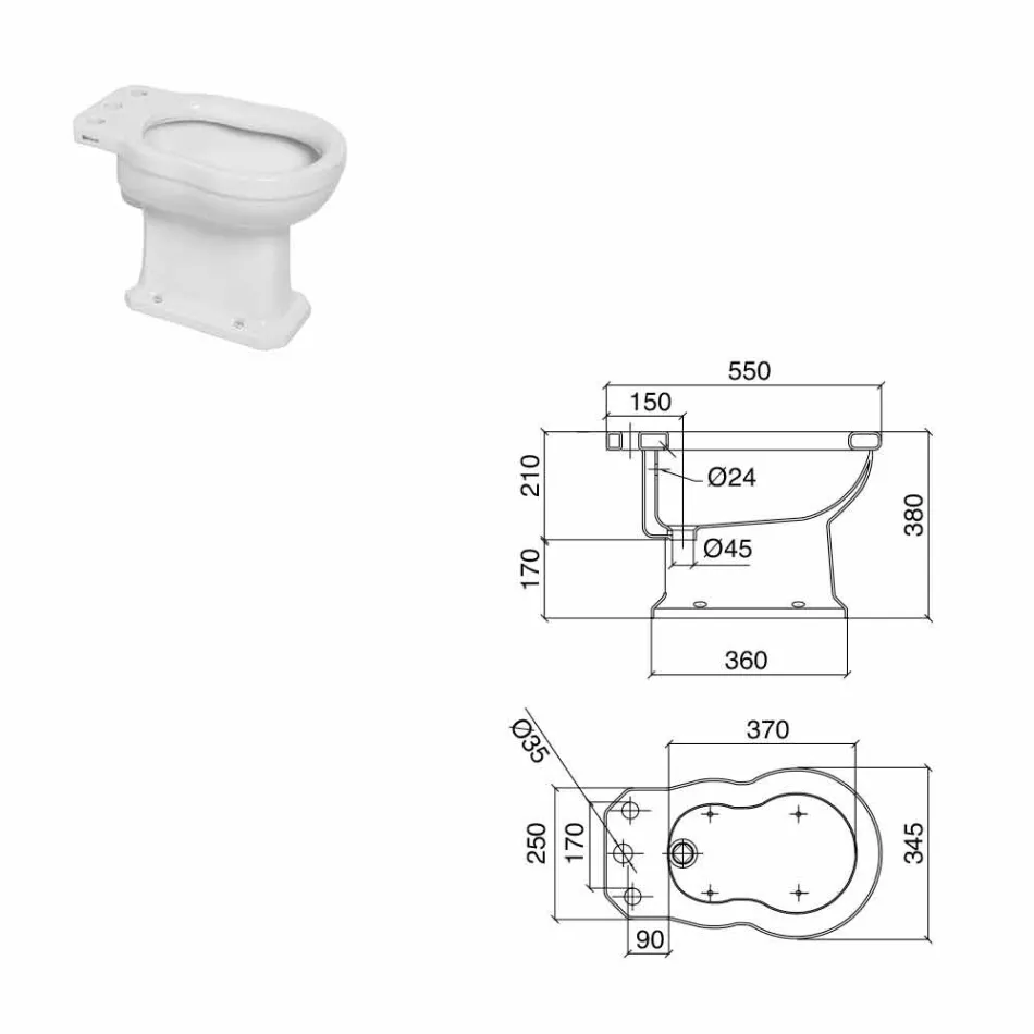 Bidé en cerámica clásica blanca o negra del suelo Made in Italy - Marwa Viadurini