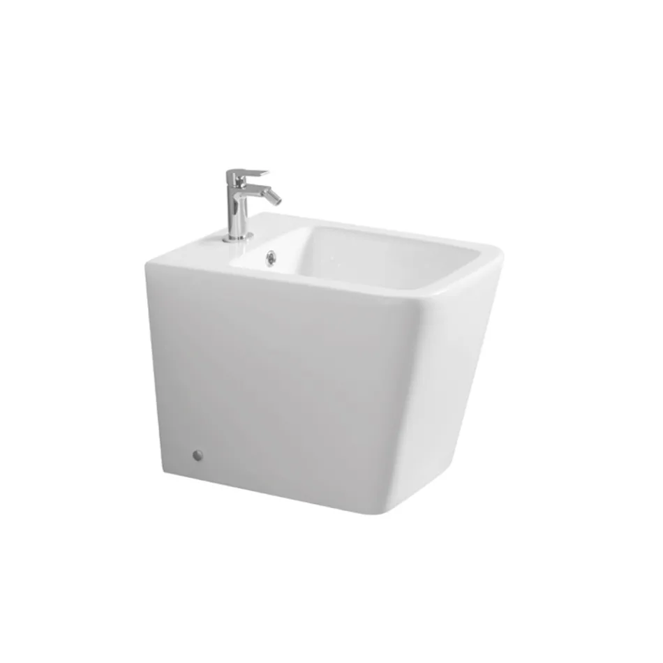 Bidé monomando de pie en cerámica blanca con un elegante diseño moderno - Giunco Viadurini