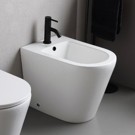 Bidé Salice de un solo orificio, de pie, en cerámica blanca con un elegante diseño moderno. Viadurini