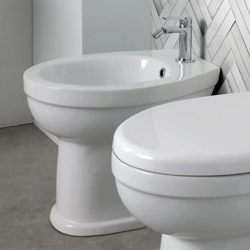 Bidé monomando de pie en cerámica blanca con un elegante diseño moderno - Sílice Viadurini