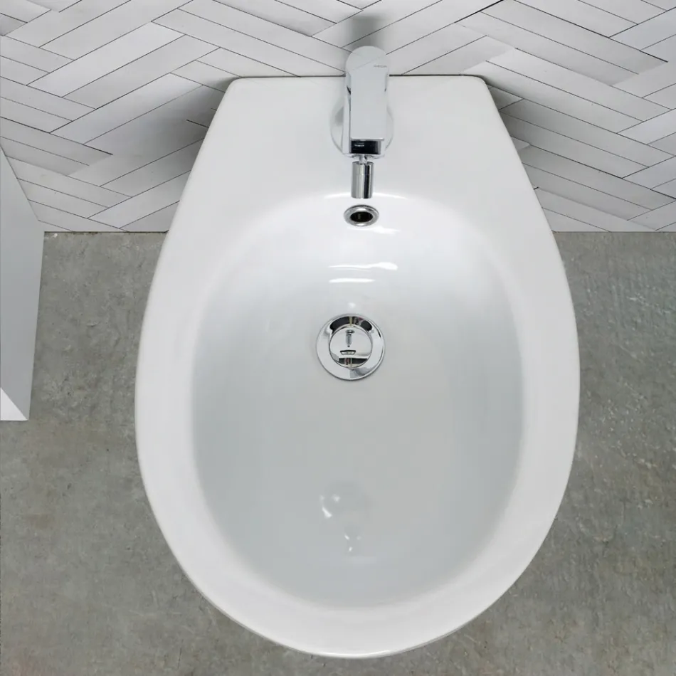 Bidé monomando de pie en cerámica blanca con un elegante diseño moderno - Sílice Viadurini