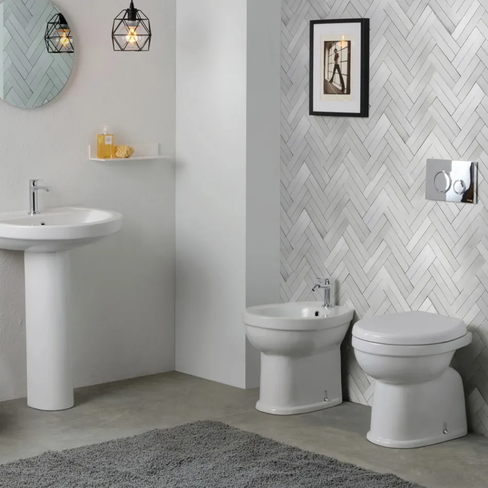Bidé monomando de pie en cerámica blanca con un elegante diseño moderno - Sílice Viadurini