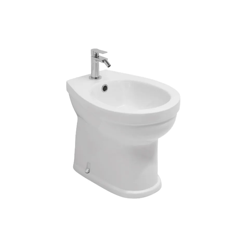Bidé monomando de pie en cerámica blanca con un elegante diseño moderno - Sílice Viadurini