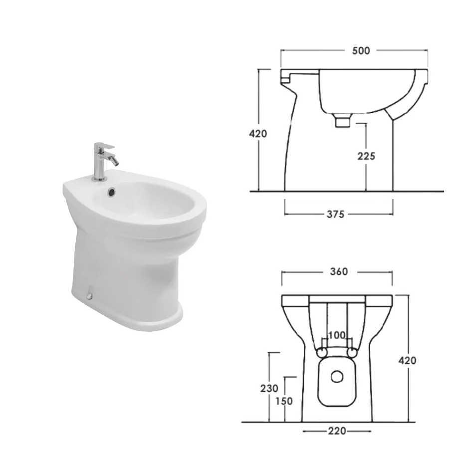 Bidé monomando de pie en cerámica blanca con un elegante diseño moderno - Sílice Viadurini