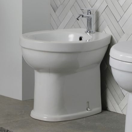 Bidé monomando de pie en cerámica blanca con un elegante diseño moderno - Sílice Viadurini