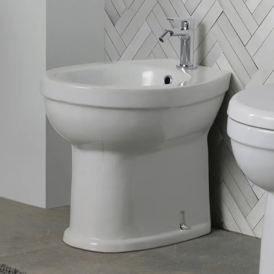 Bidé monomando de pie en cerámica blanca con un elegante diseño moderno - Sílice Viadurini