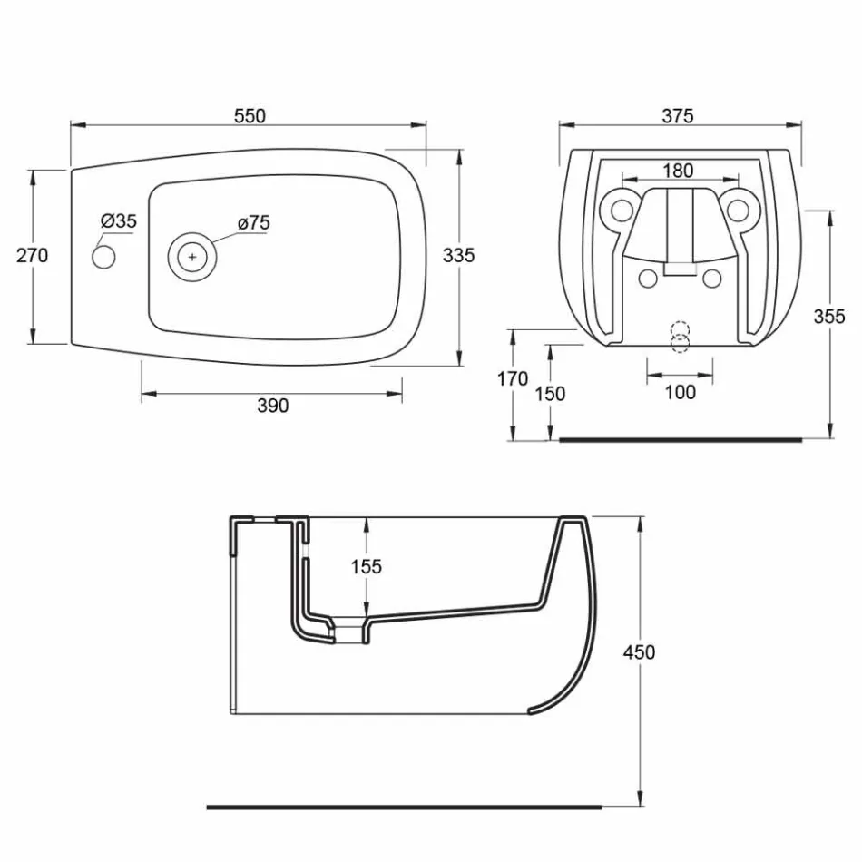 Diseño suspendido de bidé en cerámica blanca Gaiola, fabricado en Italia. Viadurini
