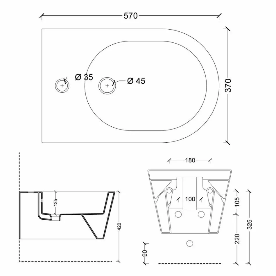 Diseño suspendido de bidé de cerámica Sun Round 57x37cm, made in Italy Viadurini