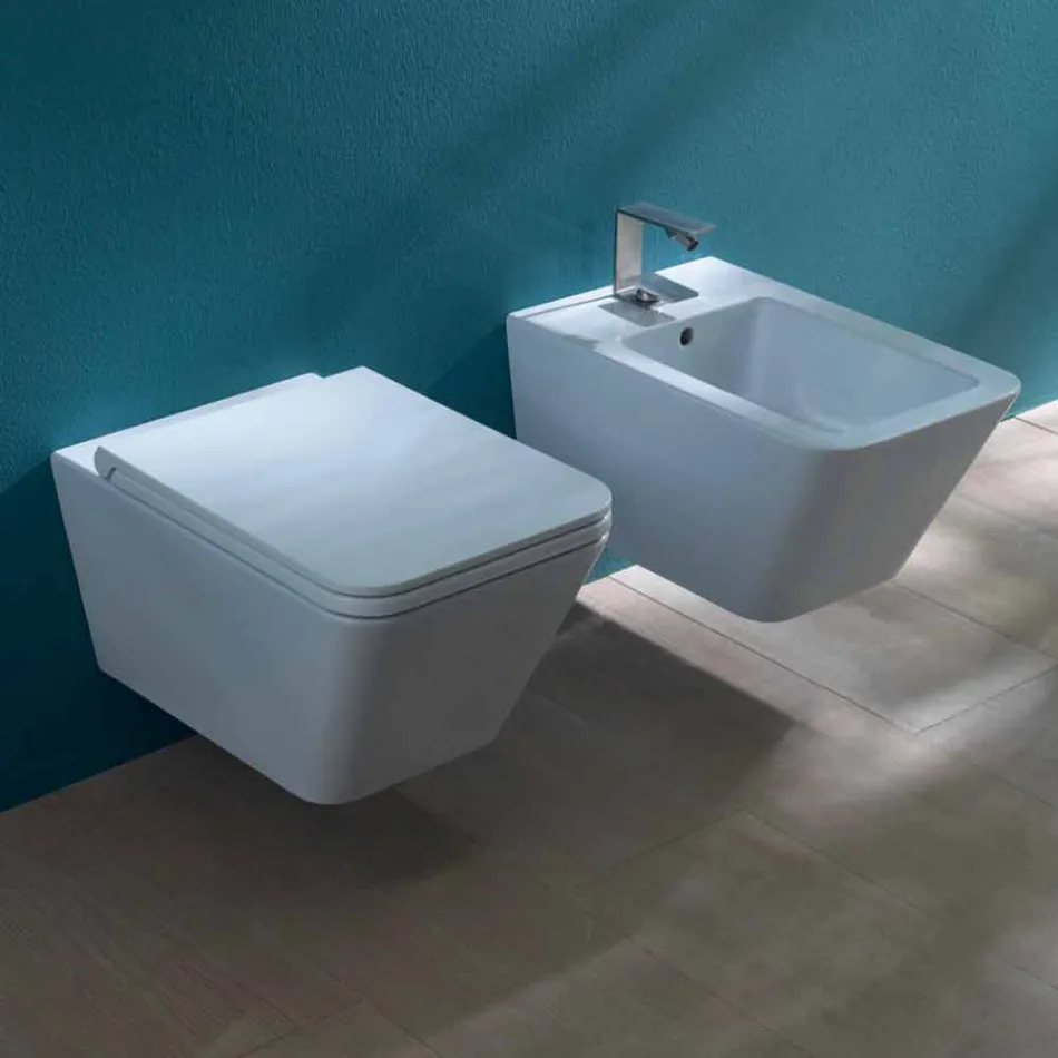 Diseño de bidet suspendido de cerámica Sun Square 55x35cm, made in Italy Viadurini