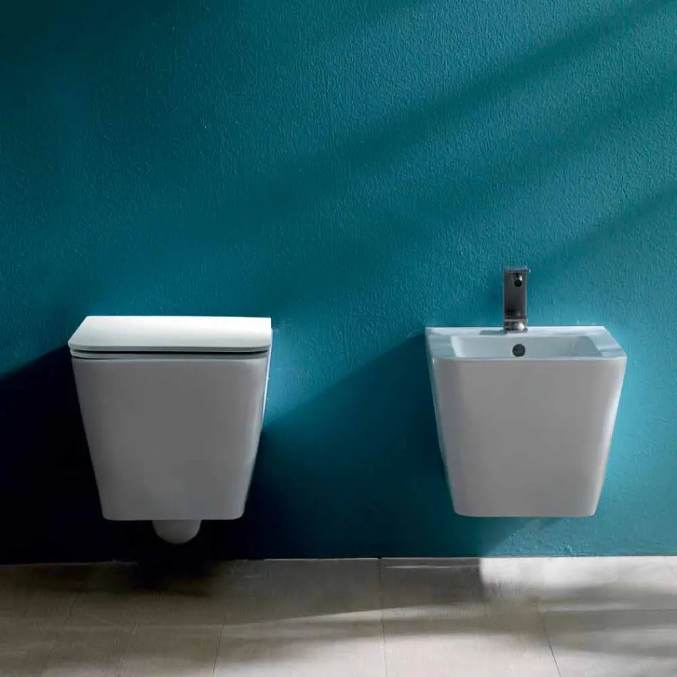 Diseño de bidet suspendido de cerámica Sun Square 55x35cm, made in Italy Viadurini